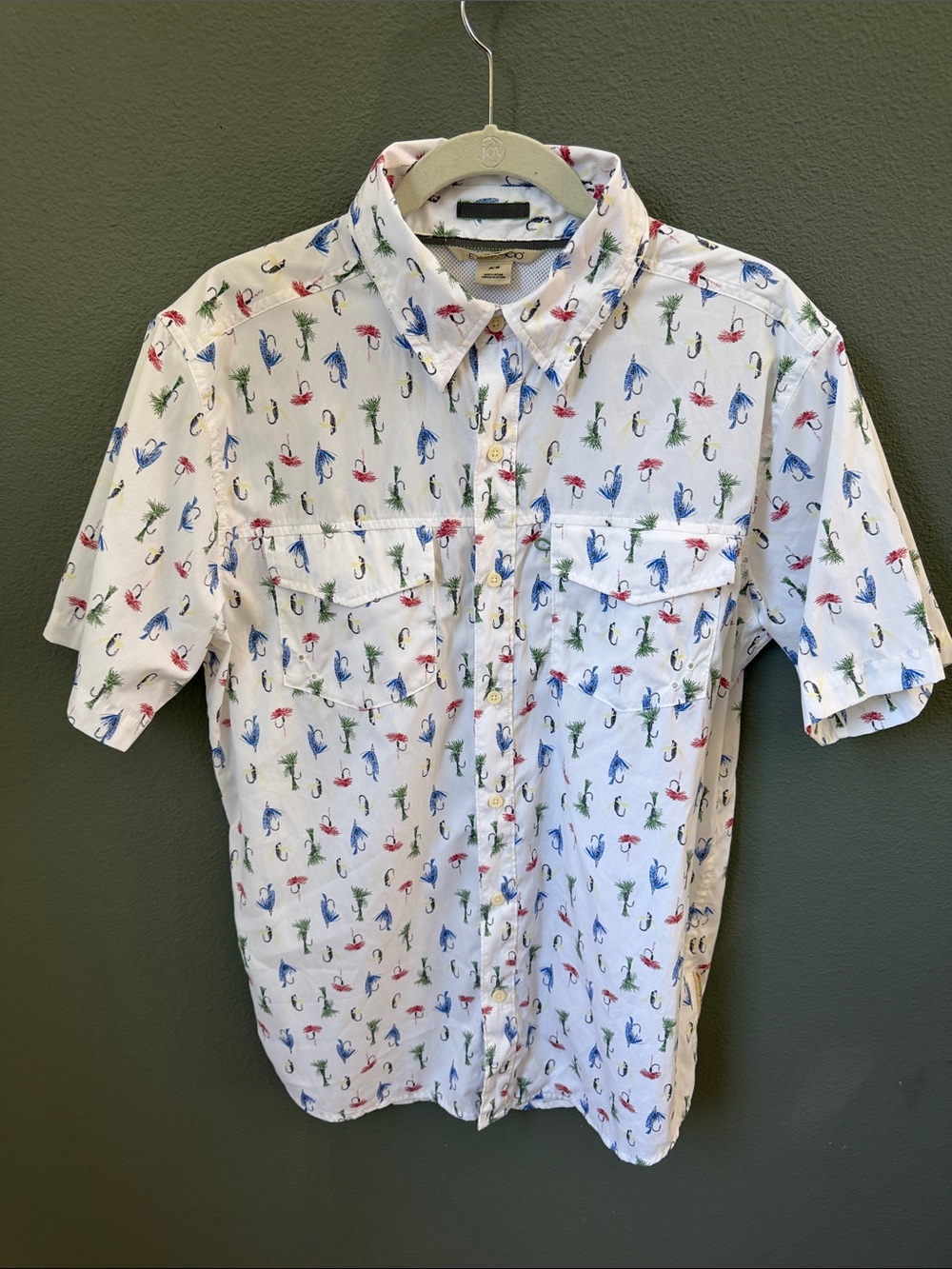 ExOfficio Fishing Shirt Men's Sz M Lures Graphic Print Vented Pockets Estacado